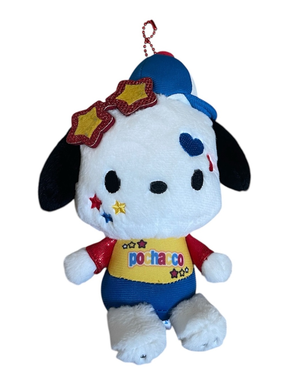 Sanrio Pochacco Plush Stuffie in White, Blue & Red with Star Accents